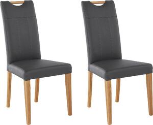 Szare krzesła z prawdziwej skóry, nogi dębowe - 2 sztuki