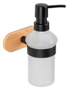 Czarno-naturalny samoprzylepny szklany dozownik do mydła 300 ml Orea Bamboo – Wenko