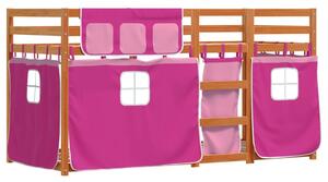 Łóżko piętrowe z zasłonkami, różowe, 90x190 cm, drewno sosnowe