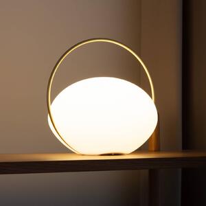 UMAGE lampa stołowa LED z akumulatorem Orbit, biała/mosiężna, IP44, CCT możliwość ściemniania, biały / opal, salon / jadalnia, tworzywo sztuczne, design