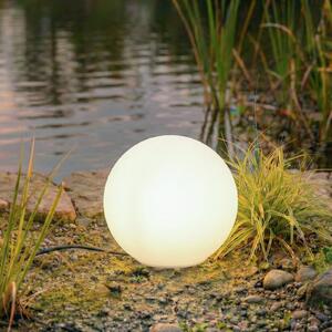 Lampa kulista Lindby Valyra, Ø 30 cm, IP54, szpikulec do ziemi Valyra, biały / opal, tworzywo sztuczne, nowoczesny