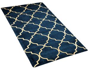 Dywan z wiskozy ze złotym wzorem marokańska koniczyna 80 x 150 cm niebieski Yelki Beliani