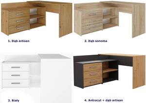 Białe narożne biurko z szufladami, komodą - Aramis