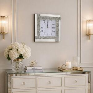 Zegar ścienny kwadratowy glamour lustrzany srebrny z kryształkami 35x35 cm C-0641