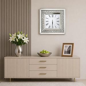Zegar ścienny kwadratowy glamour lustrzany srebrny z kryształkami 50x50 cm C-0624