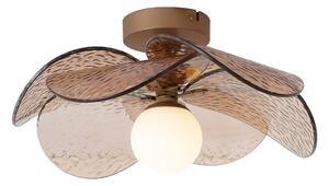 Designerska lampa sufitowa ciemnobrązowa z bursztynowym żebrowanym szkłem - Kemner