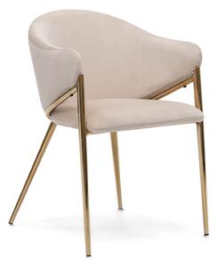 MebleMWM Krzesło tapicerowane DC-942 | Beżowy welur | Złote nogi | OUTLET