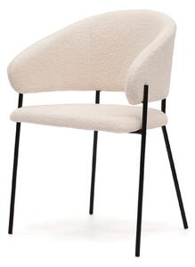 MebleMWM Krzesło tapicerowane C-963 | Biały baranek boucle | Czarne nogi