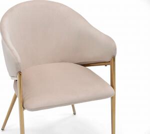 MebleMWM Krzesło tapicerowane DC-942 | Beżowy welur | Złote nogi
