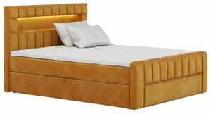 Łóżko kontynentalne z pojemnikiem, materacem i toperem Cardeto + LED Tkaniny i Kolory Do Wyboru