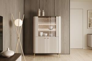 Witryna Vesper 103 cm czterodrzwiowa - kaszmir / orzech / złote nogi