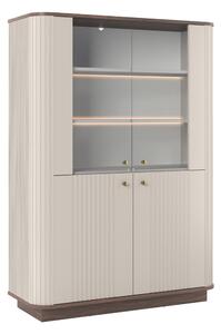 Witryna Vesper 103 cm czterodrzwiowa na cokole - kaszmir / orzech / złote uchwyty