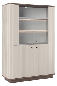 Witryna Vesper 103 cm czterodrzwiowa na cokole - kaszmir / orzech / czarne uchwyty