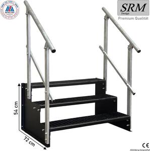 Schody stojące, 3 stopnie, model 2, kolor czarny, szerokość 60 cm, wysokość 54 cm, 2 sztuki poręczy prostokątnych