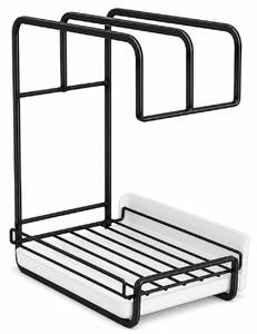 27 x 22 x 14,5 cm – organizer kuchenny ze stali węglowej, organizer na ściereczki kuchenne z wyjmowaną tacką ociekową – DRYORA, czarny