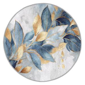 Okrągły dywan w niebiesko-złotym kolorze odpowiedni do prania ø 80 cm Golden Leaves – Mila Home