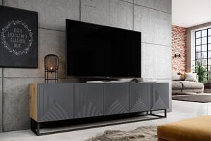 Szafka RTV Asha 200 cm z ryflowanym frontem i metalowym stelażem - artisan / rivier stone mat