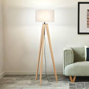 FISCHER & HONSEL Lampa stojąca SHINE-WOOD, kremowy / amber, salon / jadalnia, tkanina / materiał / jedwab