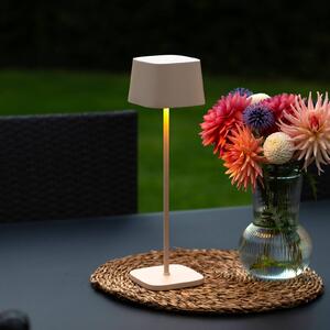 Konstsmide Lampa stołowa LED z akumulatorem Capri, wysokość 36 cm, kolor piaskowy, IP54 możliwość ściemniania, kremowy / amber, salon / jadalnia, aluminium, nowoczesny
