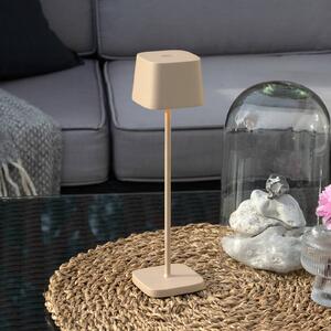 Konstsmide Lampa stołowa LED Capri, wysokość 25 cm, kolor piaskowy, IP54 możliwość ściemniania, kremowy / amber, salon / jadalnia, aluminium, nowoczesny
