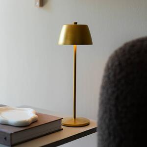 Konstsmide Lampa stołowa LED z akumulatorem Eze, matowo-złota, 32 cm, IP54, USB możliwość ściemniania, mosiężny / złoty, salon / jadalnia, aluminium, nowoczesny