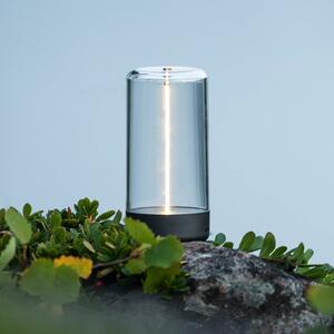 Konstsmide Lampa stołowa LED Edison z akumulatorem, wysokość 15 cm, szara/przezroczysta, Edison, możliwość ściemniania, przezroczysty / transparentny, salon / jadalnia, tworzywo sztuczne, nowoczesny