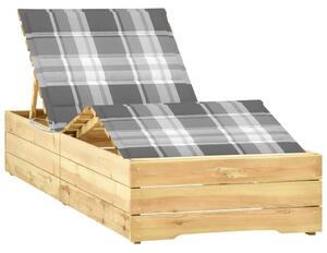 Leżak z poduszką w szarą kratkę, impregnowane drewno sosnowe