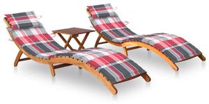 Leżaki z poduszkami i stolikiem, 2 szt., lite drewno akacjowe