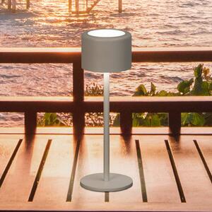 FH Lighting Lampa stołowa LED z akumulatorem Juna, szaro-brązowa, wysokość 25 cm, metal, możliwość ściemniania, brązowy / rdzawy, metal, nowoczesny