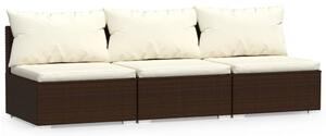 3-osobowa sofa z poduszkami, brązowa, polirattan