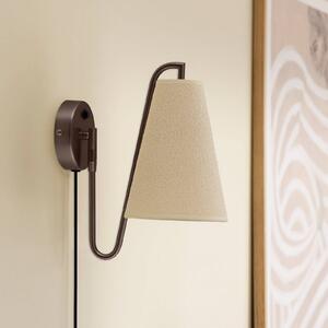 Globen Lighting Kinkiet Lou, brązowy / mosiężny, salon / jadalnia, tkanina / materiał / jedwab, design