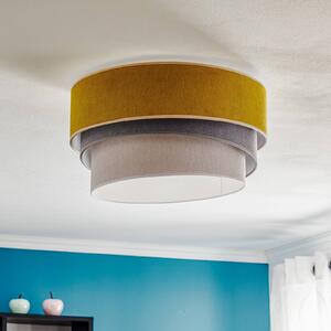 Lampa sufitowa Pastell Trio Duolla, możliwość ściemniania, żółty / pomarańczowy, salon / jadalnia, tkanina / materiał / jedwab