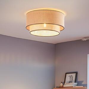 Lampa sufitowa Boho Duolla, możliwość ściemniania, jasne drewno, salon / jadalnia, tkanina / materiał / jedwab, dworkowy / rustykalny