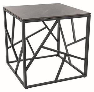 Kwadratowy stolik Escada B III na czarnej podstawie z efektem szarego marmuru