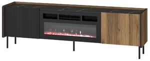 Komoda RTV 180 cm z kominkiem elektrycznym Prestigo P17 Czarna/Orzech/San Sebastian