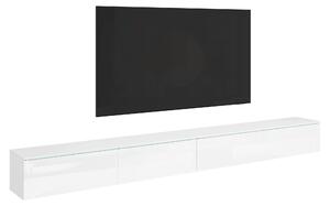 Nowoczesna szafka pod TV 300 cm do salonu z oświetleniem biały/biały połysk