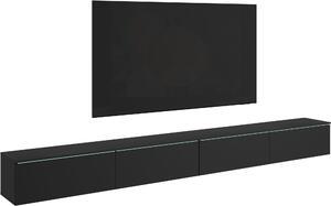 Nowoczesna szafka pod TV 300 cm do salonu z oświetleniem LED Czarny mat