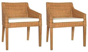 Krzesła stołowe z poduszkami, 2 szt., jasny brąz, rattan
