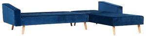 Narożnik welurowy lewostronny sofa rozkładana pikowane oparcie niebieski Vadso Beliani