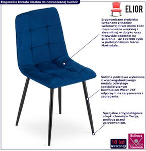 Niebieskie welurowe krzesło do stołu - Fabiola 4X