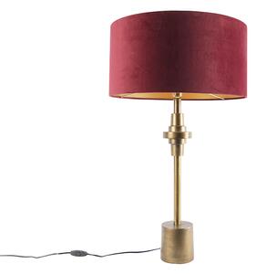 Lampa stołowa art deco brąz klosz welurowy czerwony 50cm - Diverso Oswietlenie wewnetrzne