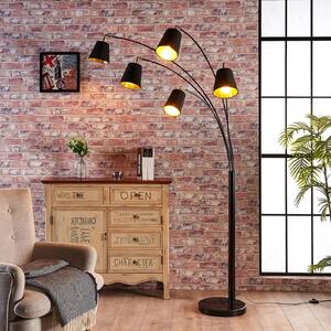 Lampa łukowa Lindby Tinne, czarna/złota, marmur, 5-punktowa, E14 Tinne, czarny, salon / jadalnia, tkanina / materiał / jedwab, nowoczesny