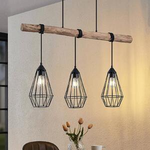 Lampa wisząca Eldarion Lindby, możliwość ściemniania, jasne drewno, salon / jadalnia, metal, dworkowy / rustykalny