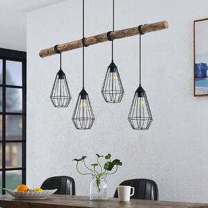 Lampa wisząca Eldarion Lindby, możliwość ściemniania, jasne drewno, salon / jadalnia, metal, dworkowy / rustykalny