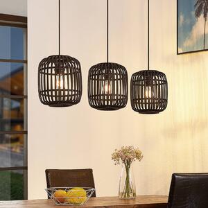 Lampa wisząca Canyana Lindby, możliwość ściemniania, czarny, salon / jadalnia, drewno, dworkowy / rustykalny