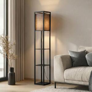 Lampa stojąca Birta Lindby, czarny, salon / jadalnia, drewno, nowoczesny
