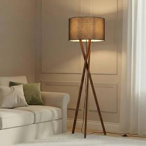 Lampa stojąca Auriane Lucande, ciemne drewno, salon / jadalnia, tkanina / materiał / jedwab, skandynawski