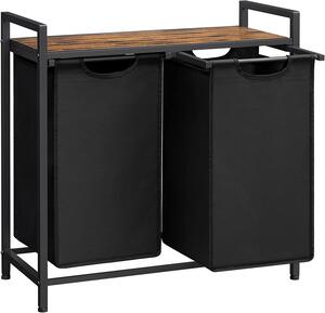Kosz na bieliznę z półką BERGEN, 2x46l, czarna/brązowa Vasagle
