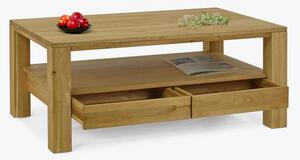 Drewniany dębowy stolik kawowy z półką i szufladami
