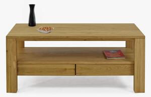 Drewniany dębowy stolik kawowy z półką i szufladami